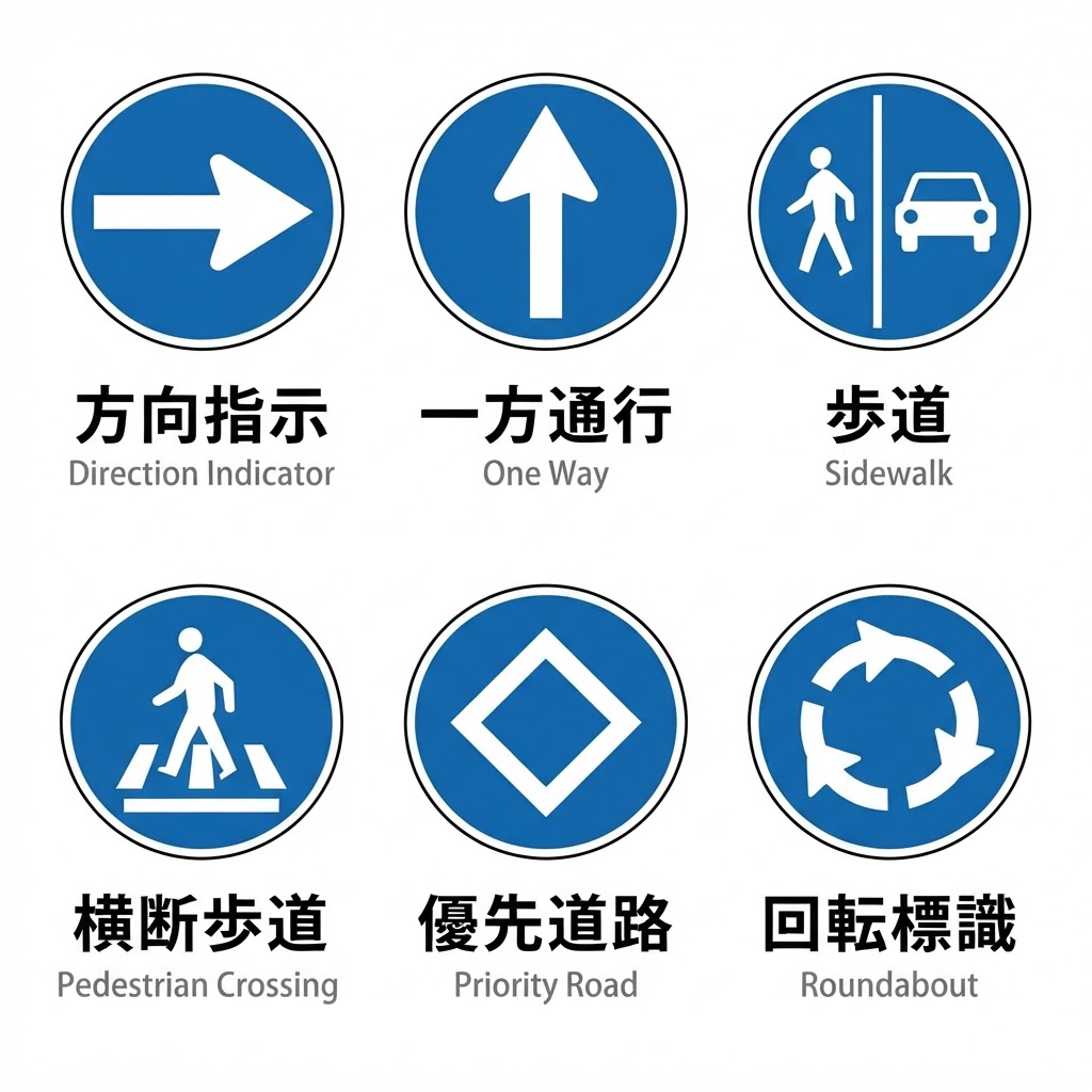 Japanese mandatory road signs - blue circles