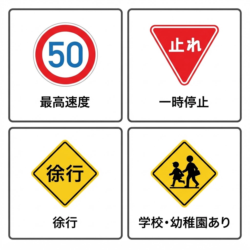 Japanese speed limit and stop signs